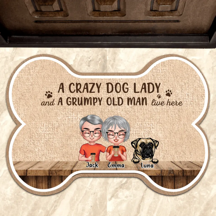 Custom Personalized Dog Bone Area Rug - Gift For Dog Lovers with up to 6 Dogs - A Crazy Dog Lady and A Grumpy Old Man Live Here