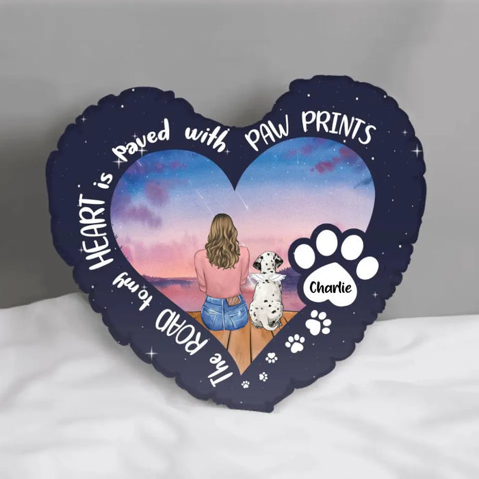 Custom Personalized Dog Mom Pillow - Upto 2 Dogs - Gift Idea For Dog Lover - The Road To My Heart Is Paved With Paw Prints