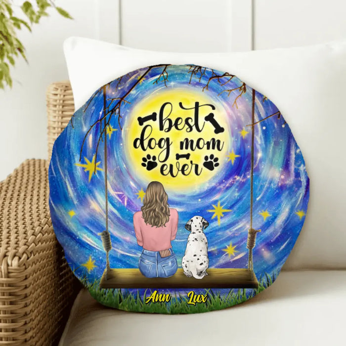 Custom Personalized Dog Mom Round Pillow - Upto 4 Dogs - Best Gift Idea For Dog Lover - I Love You To The Moon And Back