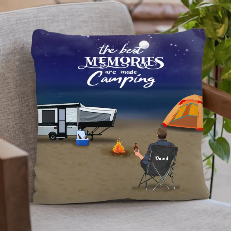 Personalized Beach Camping Pillow Cover - Couple With Up to 6 Kids And 6 Pets - Best Gift For Camping Lover - The Best Memories Are Made Camping