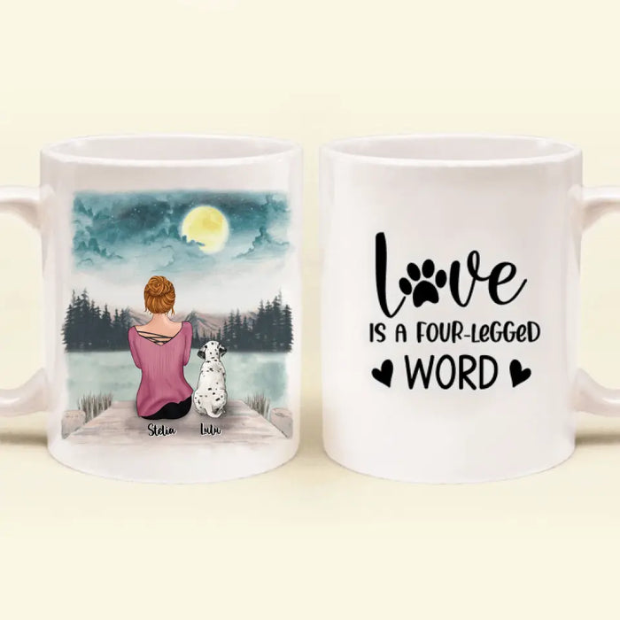 Custom Personalized Pets Mom Mug - Mom With Upto 4 Pets - Best Gift For Cat Lovers, Dog Lovers - Love Is A Four-Legged Word - FD19NO