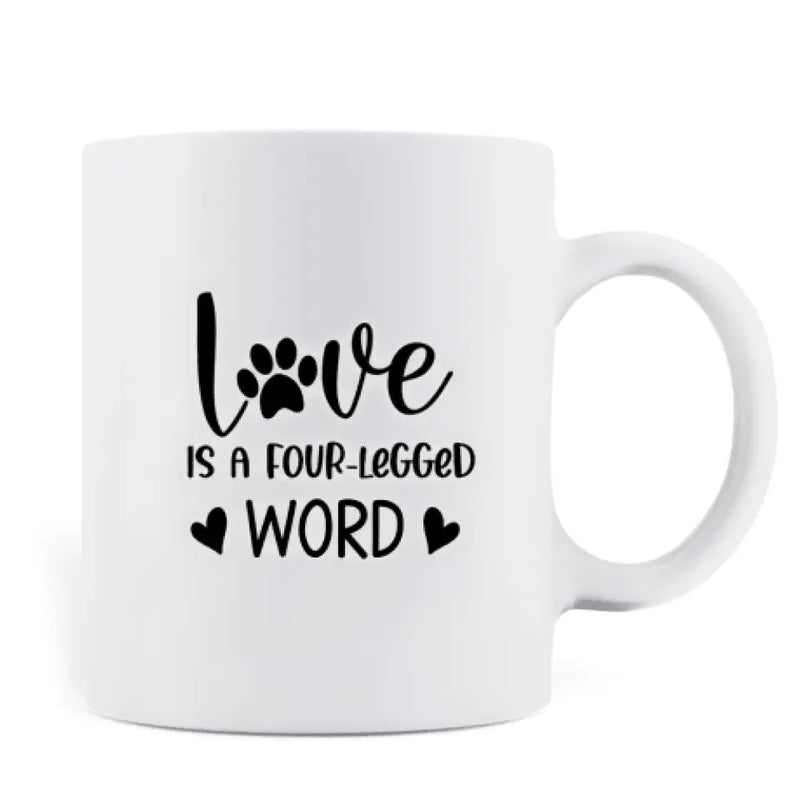 Personalized Pets Mom Mug - Mom With Up to 4 Pets - Best Gift For Cat Lovers, Dog Lovers - Love Is A Four-Legged Word - FD19NO