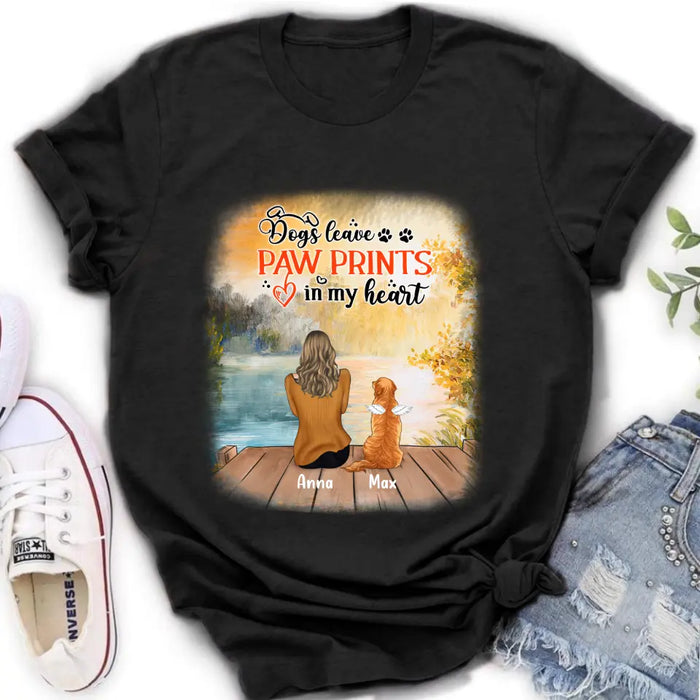 Custom Personalized Dog Mom Shirt/ Pullover Hoodie - Upto 5 Dogs - Gift Idea For Dog Lover - Dogs Leave Paw Prints In My Heart