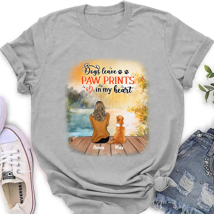 Custom Personalized Dog Mom Shirt/ Pullover Hoodie - Upto 5 Dogs - Gift Idea For Dog Lover - Dogs Leave Paw Prints In My Heart