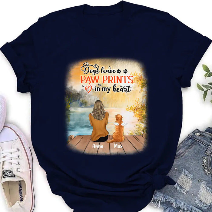 Custom Personalized Dog Mom Shirt/ Pullover Hoodie - Upto 5 Dogs - Gift Idea For Dog Lover - Dogs Leave Paw Prints In My Heart