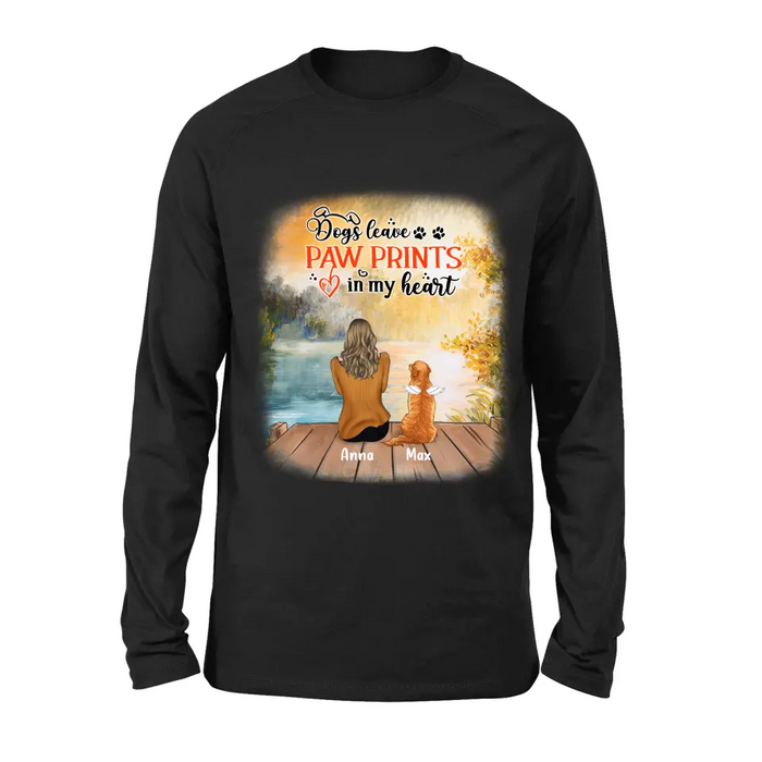 Custom Personalized Dog Mom Shirt/ Pullover Hoodie - Upto 5 Dogs - Gift Idea For Dog Lover - Dogs Leave Paw Prints In My Heart