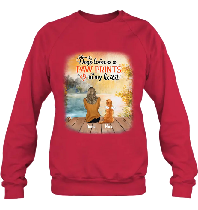 Custom Personalized Dog Mom Shirt/ Pullover Hoodie - Upto 5 Dogs - Gift Idea For Dog Lover - Dogs Leave Paw Prints In My Heart