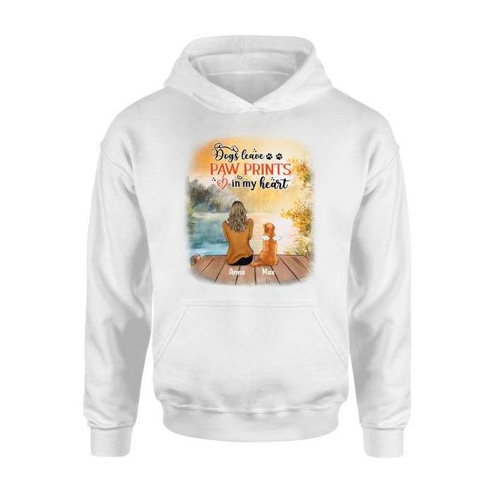 Custom Personalized Dog Mom Shirt/ Pullover Hoodie - Upto 5 Dogs - Gift Idea For Dog Lover - Dogs Leave Paw Prints In My Heart