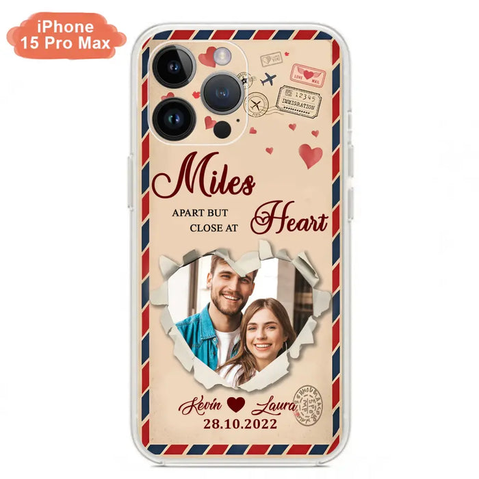 Custom Personalized Couple Phone Case - Gift Idea For Couple/ Valentines Day - Upload Photo - Miles Apart But Close At Heart - Case For iPhone/ Samsung