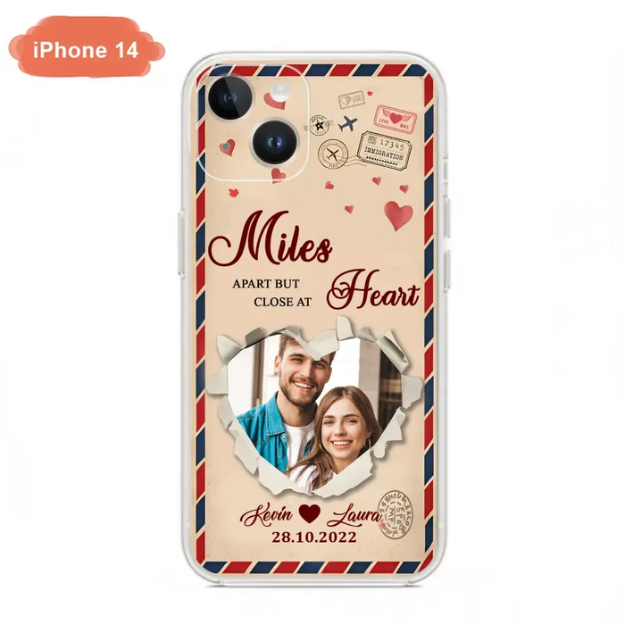 Custom Personalized Couple Phone Case - Gift Idea For Couple/ Valentines Day - Upload Photo - Miles Apart But Close At Heart - Case For iPhone/ Samsung