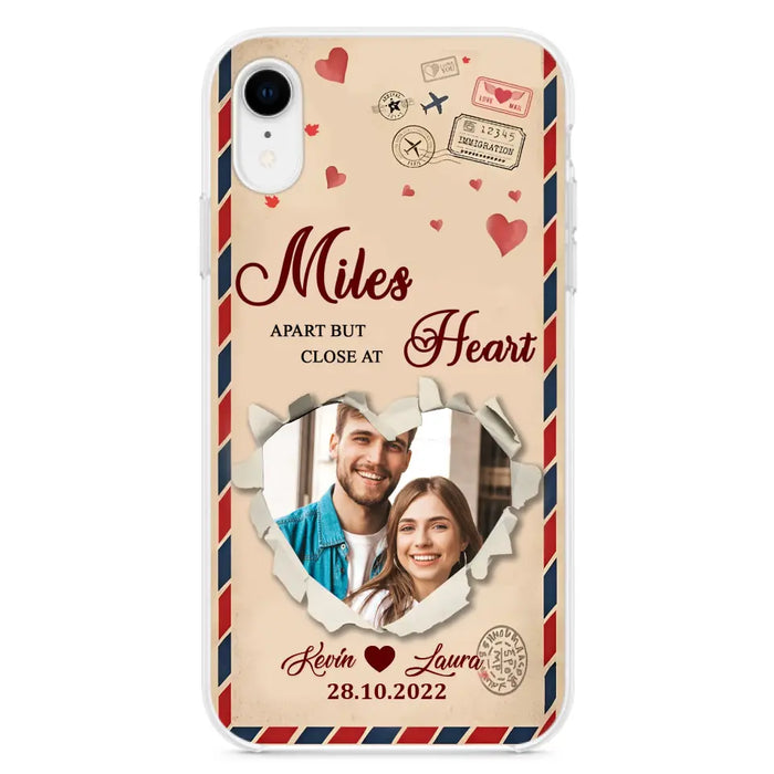 Custom Personalized Couple Phone Case - Gift Idea For Couple/ Valentines Day - Upload Photo - Miles Apart But Close At Heart - Case For iPhone/ Samsung