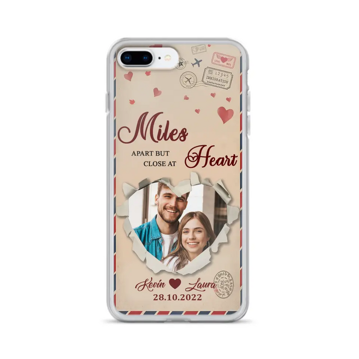 Custom Personalized Couple Phone Case - Gift Idea For Couple/ Valentines Day - Upload Photo - Miles Apart But Close At Heart - Case For iPhone/ Samsung