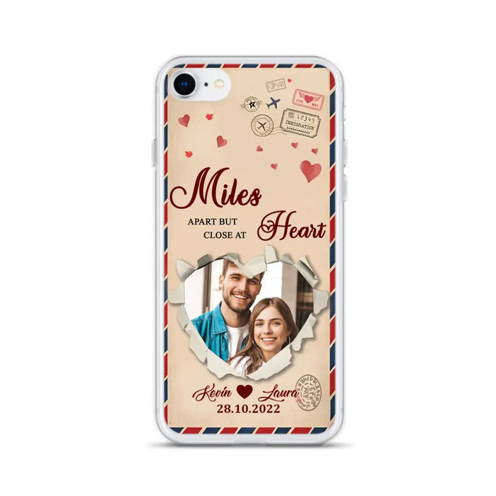 Custom Personalized Couple Phone Case - Gift Idea For Couple/ Valentines Day - Upload Photo - Miles Apart But Close At Heart - Case For iPhone/ Samsung