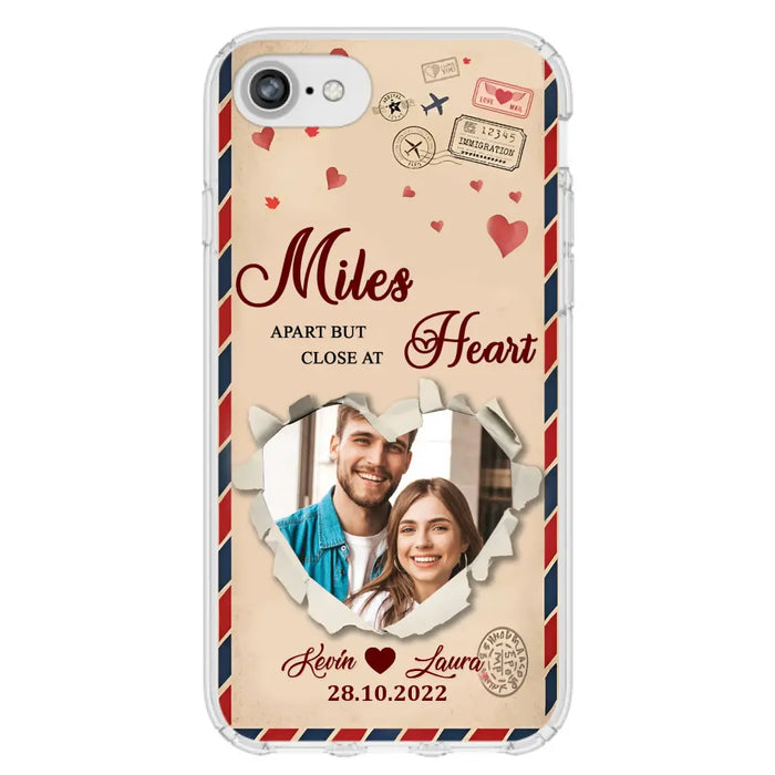 Custom Personalized Couple Phone Case - Gift Idea For Couple/ Valentines Day - Upload Photo - Miles Apart But Close At Heart - Case For iPhone/ Samsung