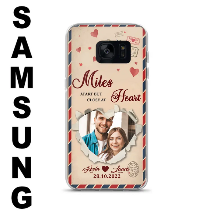 Custom Personalized Couple Phone Case - Gift Idea For Couple/ Valentines Day - Upload Photo - Miles Apart But Close At Heart - Case For iPhone/ Samsung