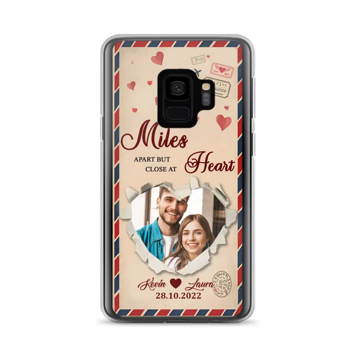 Custom Personalized Couple Phone Case - Gift Idea For Couple/ Valentines Day - Upload Photo - Miles Apart But Close At Heart - Case For iPhone/ Samsung