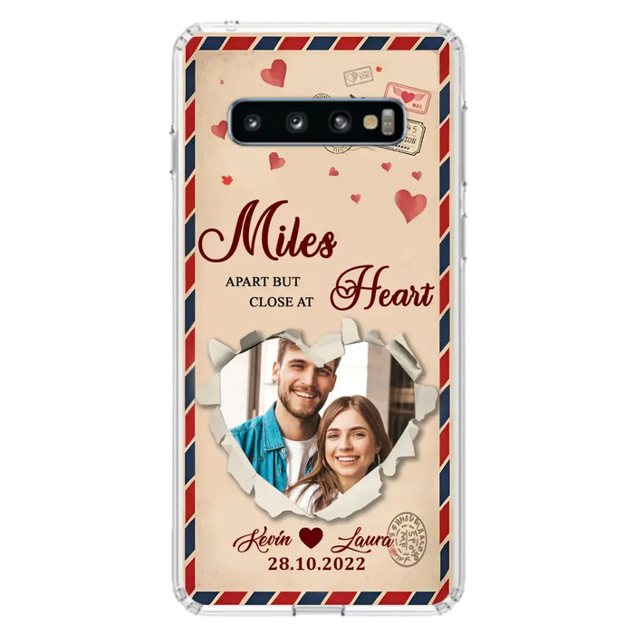 Custom Personalized Couple Phone Case - Gift Idea For Couple/ Valentines Day - Upload Photo - Miles Apart But Close At Heart - Case For iPhone/ Samsung