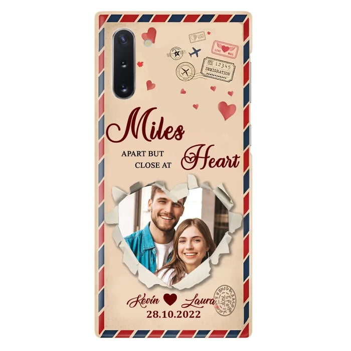 Custom Personalized Couple Phone Case - Gift Idea For Couple/ Valentines Day - Upload Photo - Miles Apart But Close At Heart - Case For iPhone/ Samsung