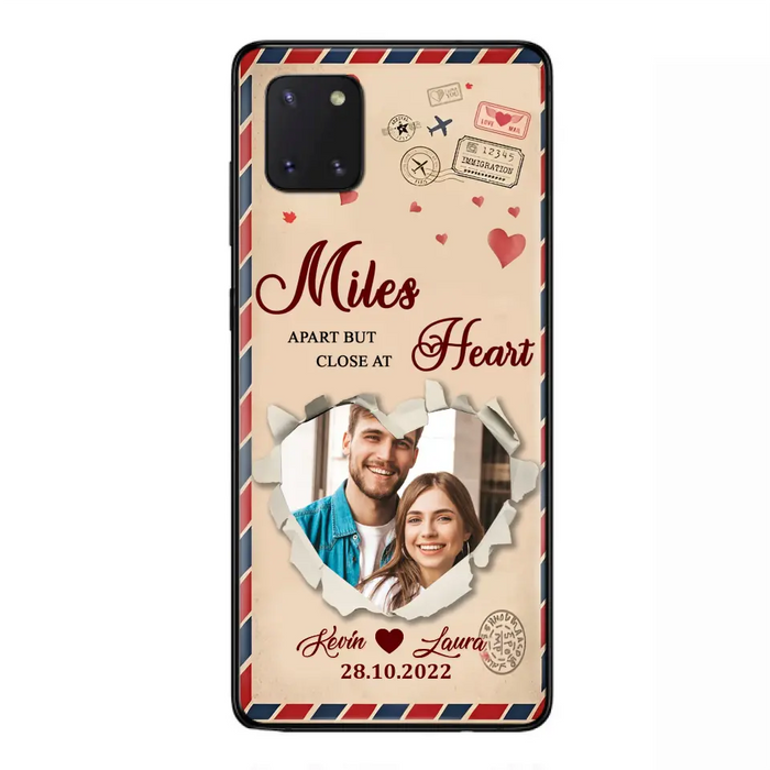 Custom Personalized Couple Phone Case - Gift Idea For Couple/ Valentines Day - Upload Photo - Miles Apart But Close At Heart - Case For iPhone/ Samsung