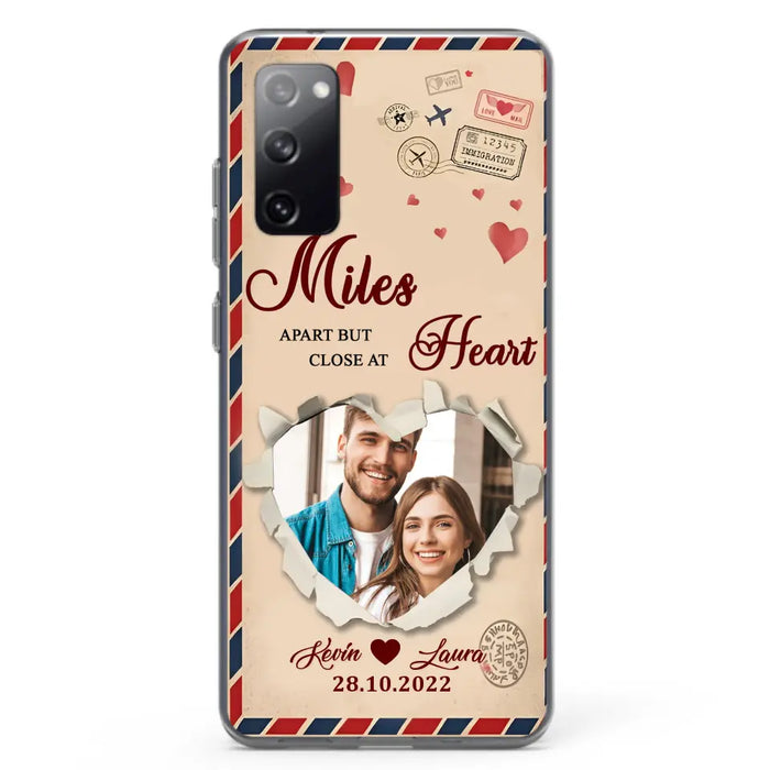 Custom Personalized Couple Phone Case - Gift Idea For Couple/ Valentines Day - Upload Photo - Miles Apart But Close At Heart - Case For iPhone/ Samsung