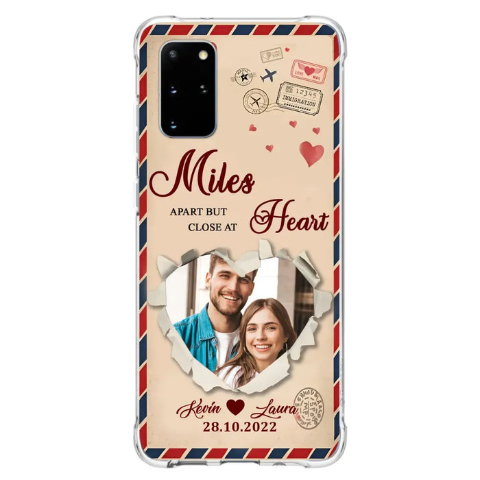 Custom Personalized Couple Phone Case - Gift Idea For Couple/ Valentines Day - Upload Photo - Miles Apart But Close At Heart - Case For iPhone/ Samsung