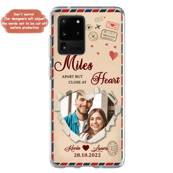 Custom Personalized Couple Phone Case - Gift Idea For Couple/ Valentines Day - Upload Photo - Miles Apart But Close At Heart - Case For iPhone/ Samsung