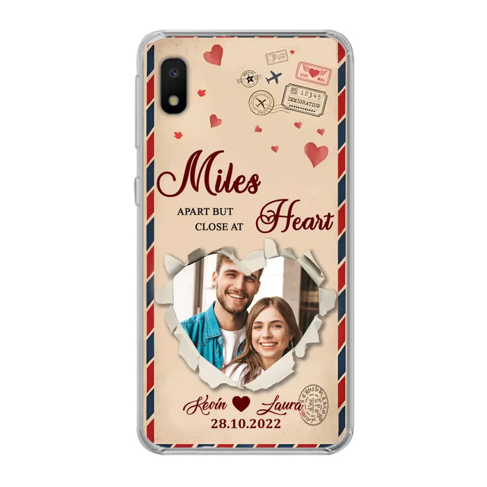 Custom Personalized Couple Phone Case - Gift Idea For Couple/ Valentines Day - Upload Photo - Miles Apart But Close At Heart - Case For iPhone/ Samsung