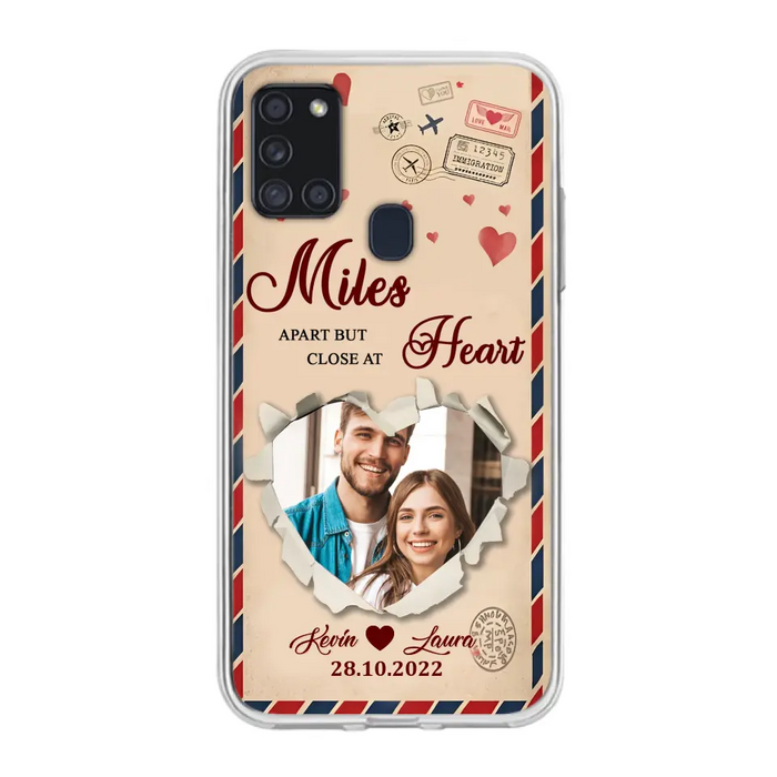 Custom Personalized Couple Phone Case - Gift Idea For Couple/ Valentines Day - Upload Photo - Miles Apart But Close At Heart - Case For iPhone/ Samsung