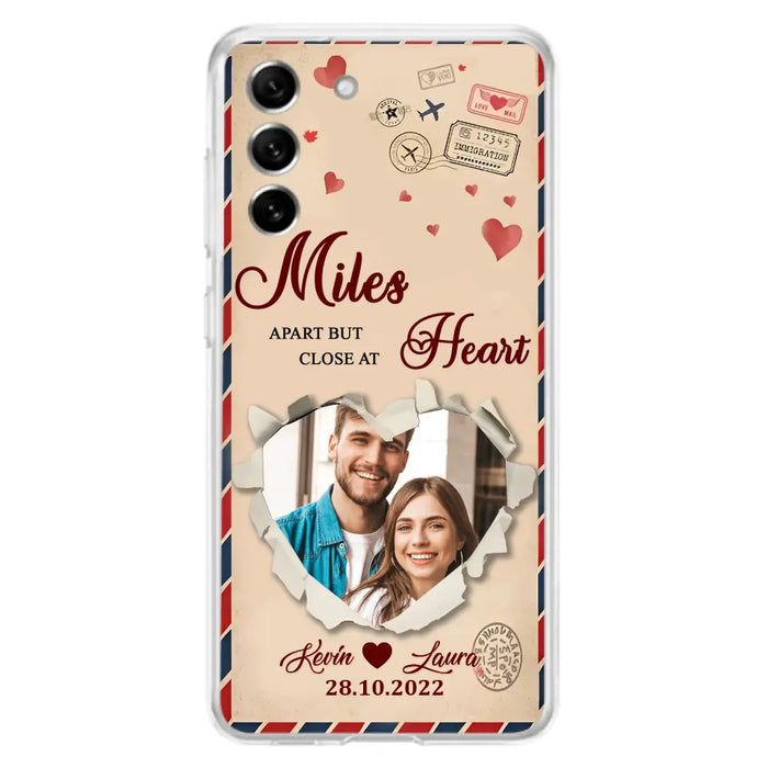 Custom Personalized Couple Phone Case - Gift Idea For Couple/ Valentines Day - Upload Photo - Miles Apart But Close At Heart - Case For iPhone/ Samsung