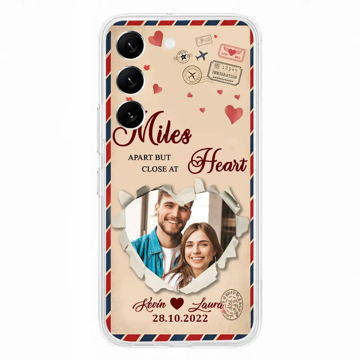 Custom Personalized Couple Phone Case - Gift Idea For Couple/ Valentines Day - Upload Photo - Miles Apart But Close At Heart - Case For iPhone/ Samsung