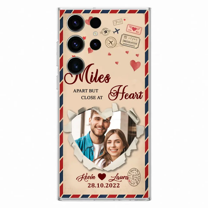 Custom Personalized Couple Phone Case - Gift Idea For Couple/ Valentines Day - Upload Photo - Miles Apart But Close At Heart - Case For iPhone/ Samsung