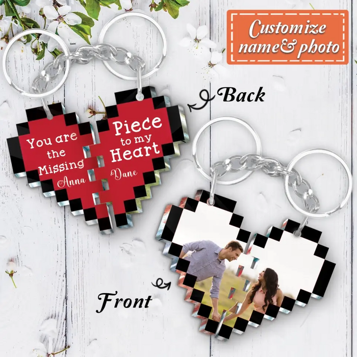 Custom Personalized Couple Heart Acrylic Keychain - Gift Idea For Couple - Upload Photos - You Are The Missing Piece To My Heart