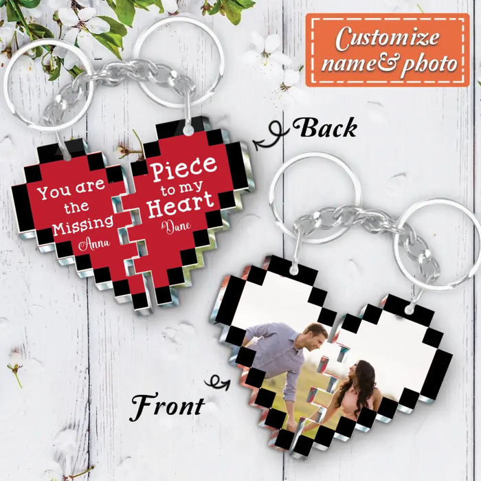 Custom Personalized Couple Heart Acrylic Keychain - Gift Idea For Couple - Upload Photos - You Are The Missing Piece To My Heart