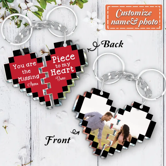 Personalized Couple Heart Acrylic Keychain - Gift Idea For Couple - Upload Photos - You Are The Missing Piece To My Heart