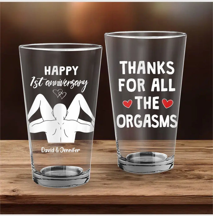 Custom Personalized Couple Pint Glass 16oz - Gift Idea For Couple/Him/Her - Thanks For All The Orgasms