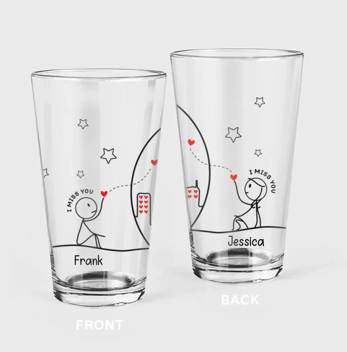 Custom Personalized Couple Pint Glass - Gift Idea For Couple/Him/Her/Valentine's Day - I Miss You