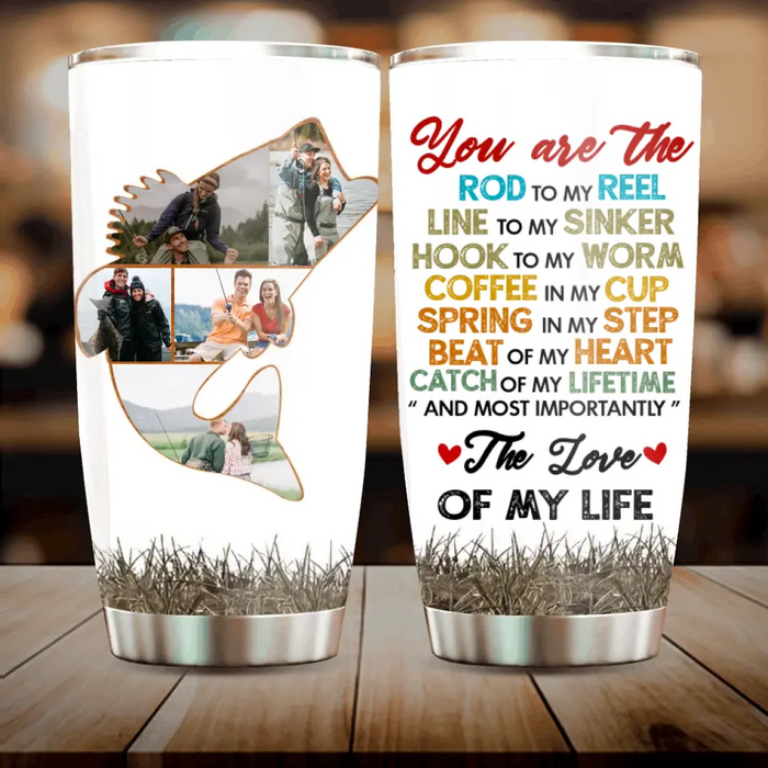 Custom Personalized Couple Tumbler - Upload Photo - Gift Idea For Couple/ Him/ Her/ Fishing Lover - Your Are The Rod To My Reel