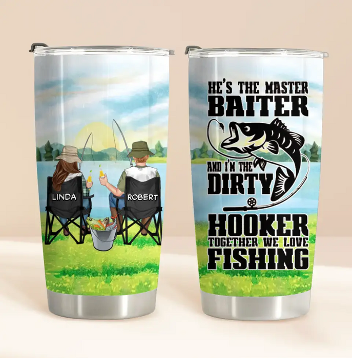 Custom Personalized Fishing Couple Tumbler - Gift Idea for Couple - He's The Master Baiter