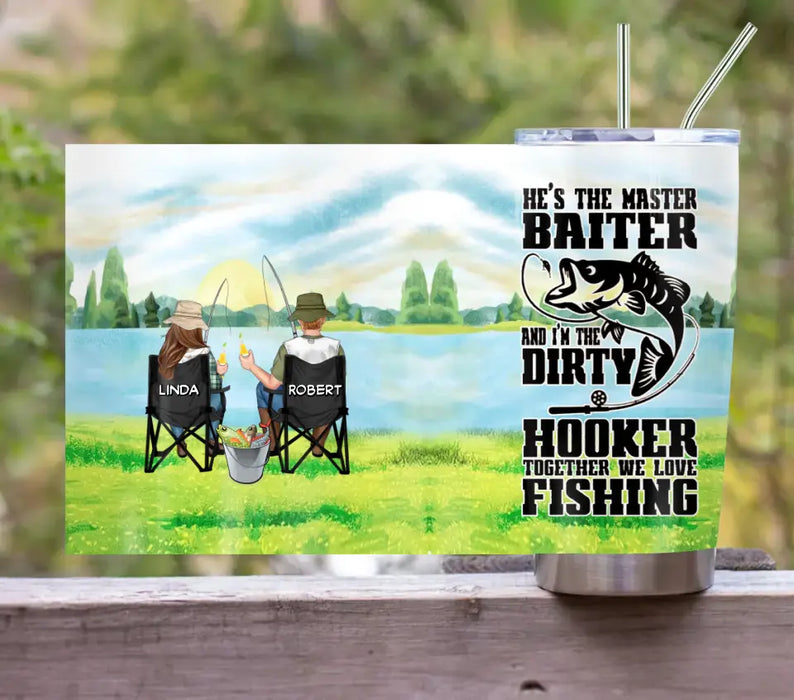 Custom Personalized Fishing Couple Tumbler - Gift Idea for Couple - He's The Master Baiter