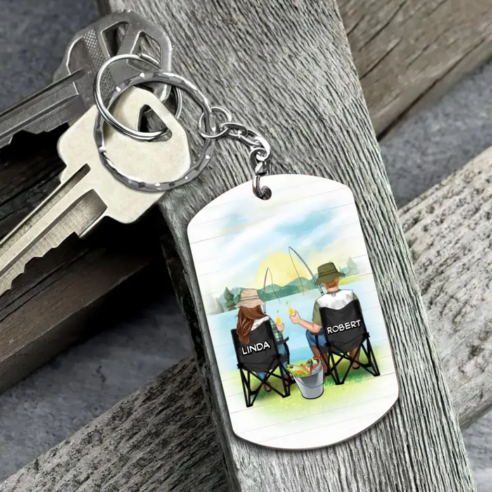 Custom Personalized Fishing Couple Aluminum Keychain - Gift Idea For Him/ Husband - I Just Want To Drink Beer