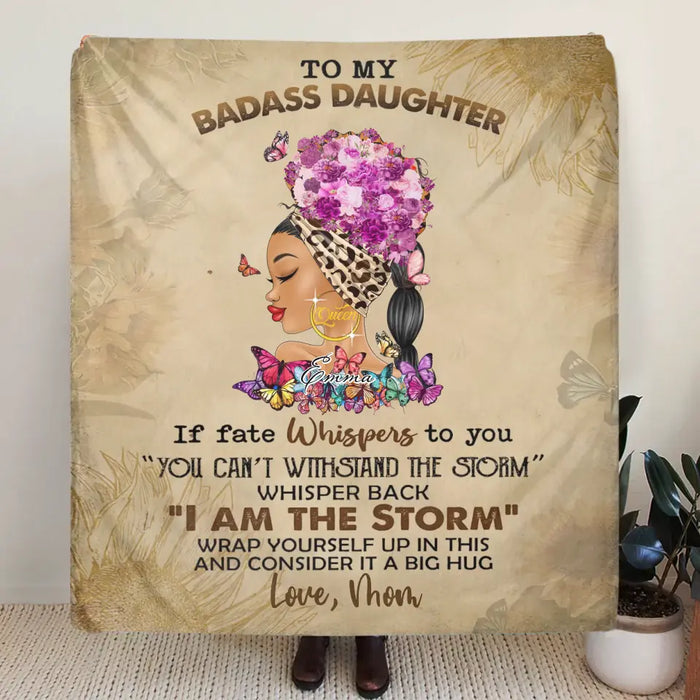 Custom Personalized To My Badass Daughter Single Layer Fleece Blanket/ Quilt Blanket - Gift Idea For Daughter - Wrap Yourself Up In This And Consider It A Big Hug