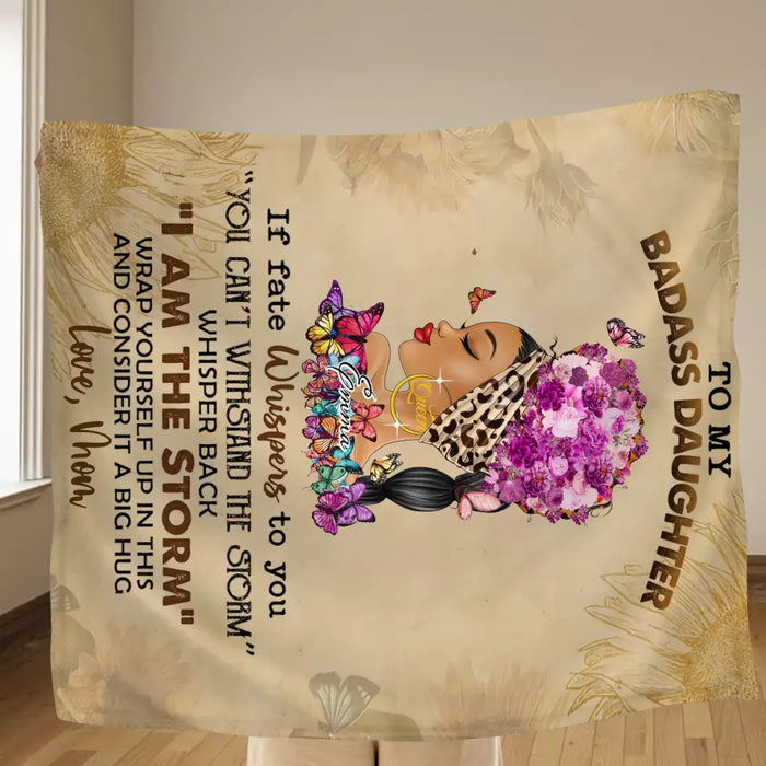 Custom Personalized To My Badass Daughter Single Layer Fleece Blanket/ Quilt Blanket - Gift Idea For Daughter - Wrap Yourself Up In This And Consider It A Big Hug