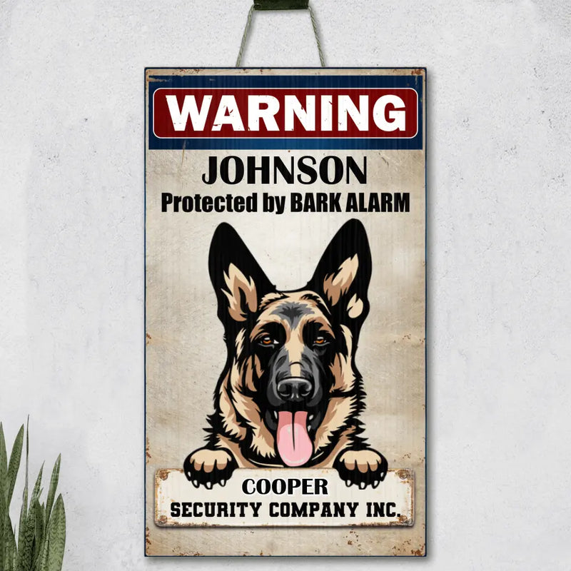 Personalized Warning Dog Rectangle Wooden Sign - Gift Idea For Dog Lover - Protected By Bark Alarm