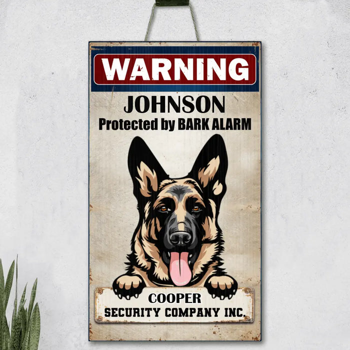 Custom Personalized Warning Dog Rectangle Wooden Sign - Gift Idea For Dog Lover - Protected By Bark Alarm