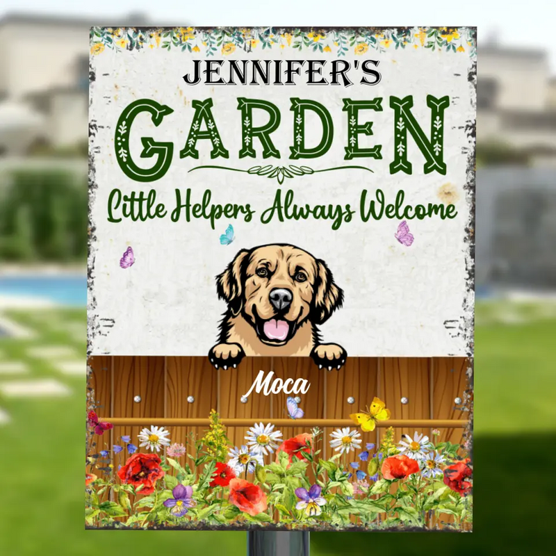 Personalized Dog Garden Little Helpers Metal Sign - Up to 5 Dogs - Gift Idea For Dog Lover