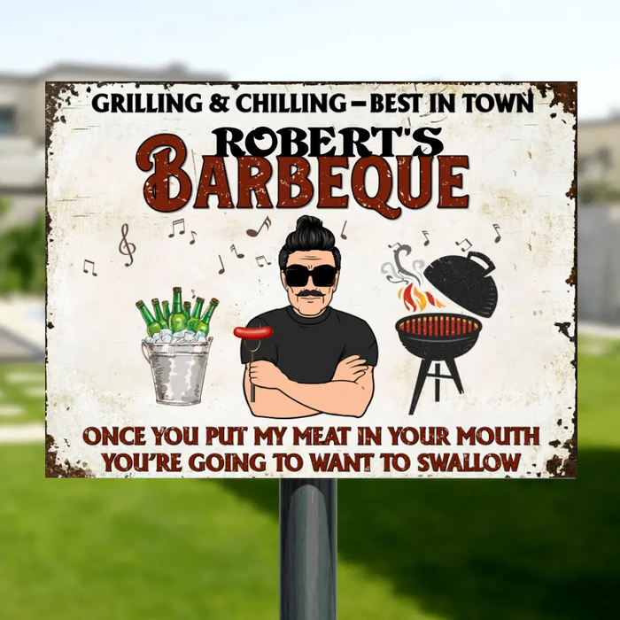 Custom Personalized Barbeque Metal Sign - Gift Idea For Barbeque Lovers - Grilling & Chilling, Best In Town Robert's Barbeque