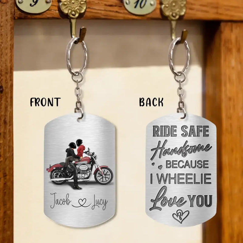 Personalized Riding Couple Aluminum Keychain - Gift Idea For Couple/Her/Him - Ride Safe Handsome