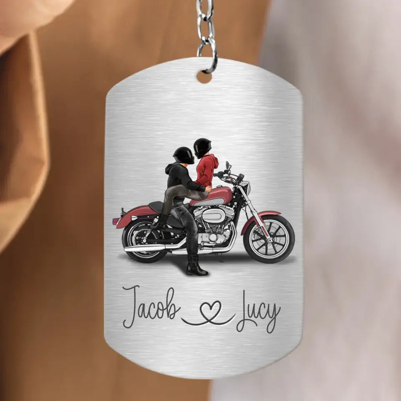 Personalized Riding Couple Aluminum Keychain - Gift Idea For Couple/Her/Him - Ride Safe Handsome