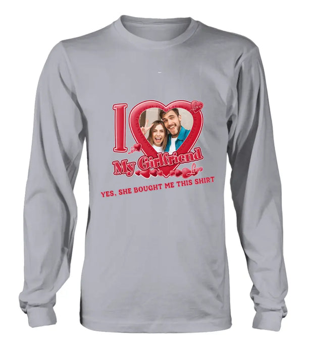 Custom Personalized Couple T-Shirt/ Long Sleeve/ Sweatshirt/ Hoodie - Upload Photo -  Gift Idea For Couple/ Her/ Valentine's Day - I Love My Girlfriend