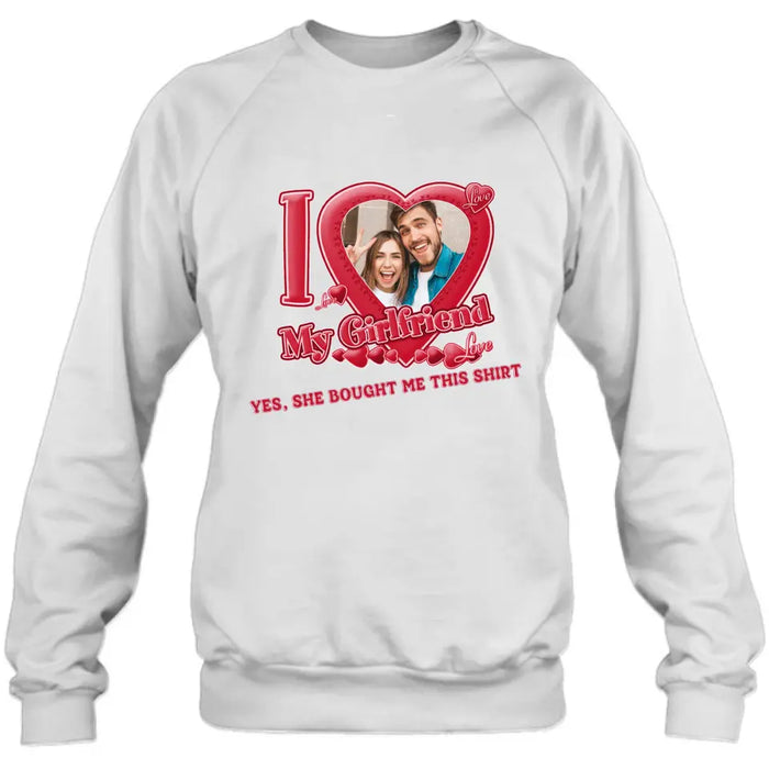 Custom Personalized Couple T-Shirt/ Long Sleeve/ Sweatshirt/ Hoodie - Upload Photo -  Gift Idea For Couple/ Her/ Valentine's Day - I Love My Girlfriend